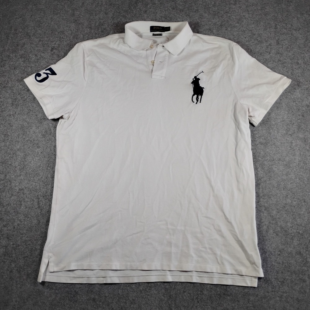 Polo Ralph Lauren Men Big Pony Polo Shirt White XXL Custom Slim Fit